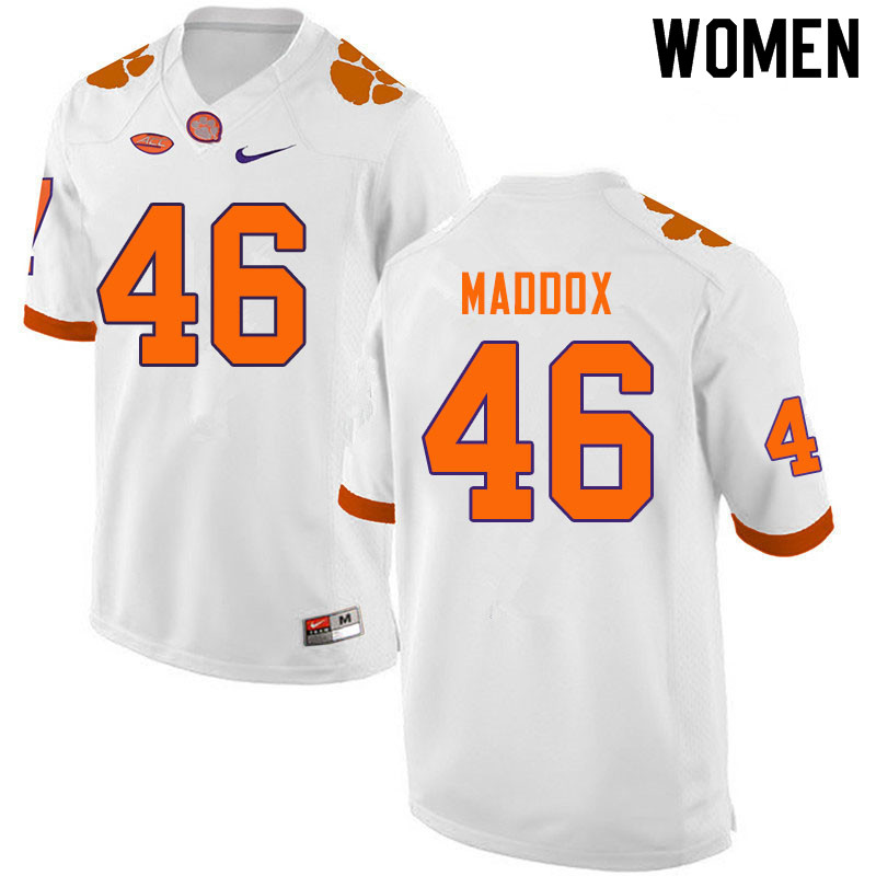 Women #46 Jack Maddox Clemson Tigers College Football Jerseys Sale-White